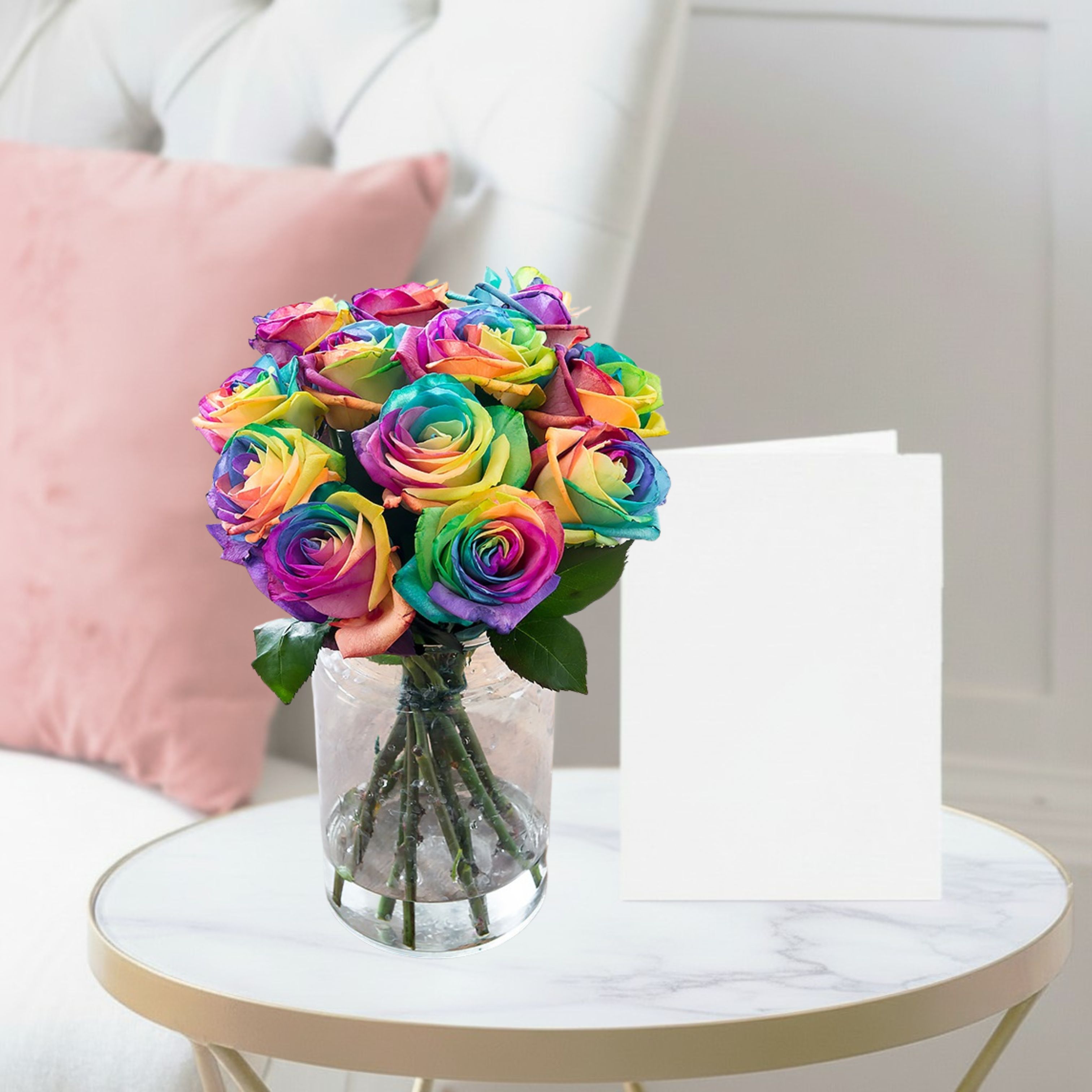 Rose Bouquet - Rainbow Dyed & Free Card Flowers - Next Day Flower Delivery UK - Blossoming Gifts
