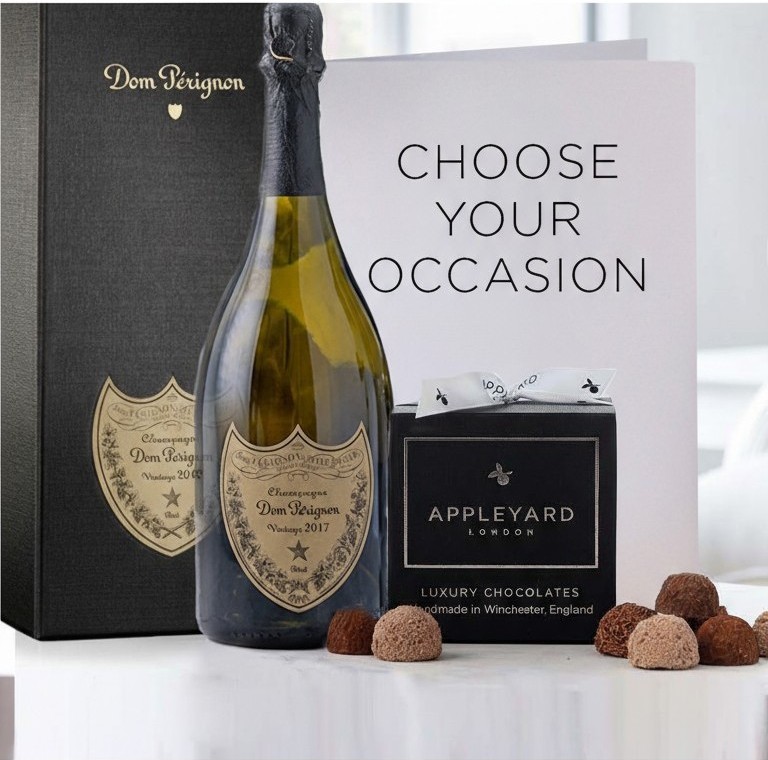 Alcohol - Dom Perignon, 12 Handmade Chocolate Truffles & Occasion Card - Next Day Gift Delivery UK - Blossoming Gifts