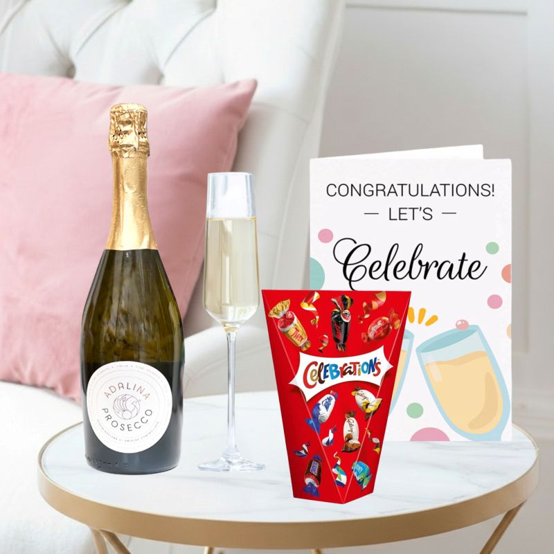 Adalina Prosecco (75cl), Celebrations (163g) & Congratulations Card image
