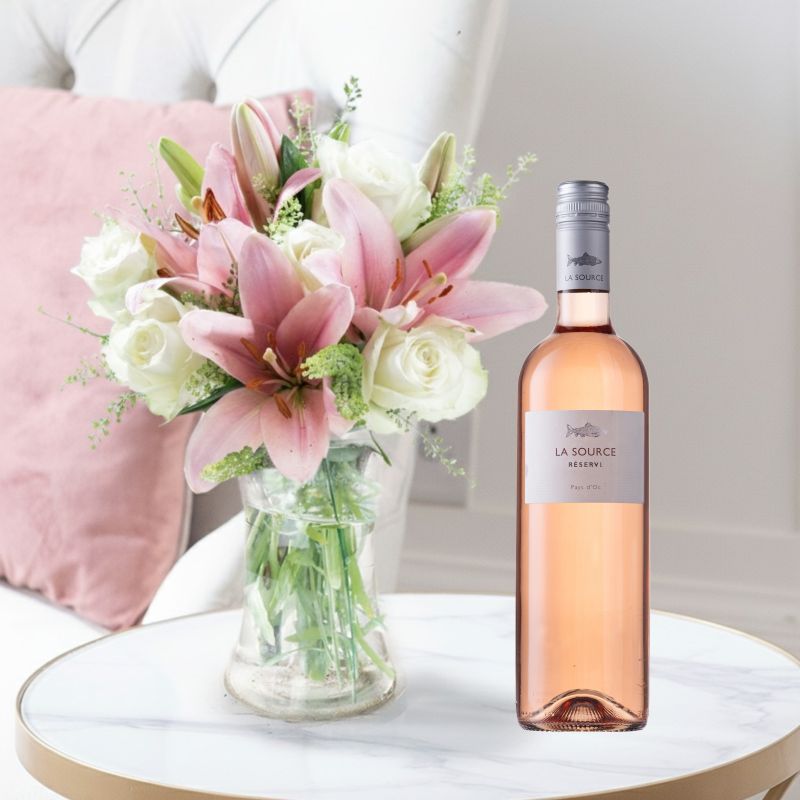 Beautiful Lily & Rose & Rosé Wine - Next Day Flower & Gift Delivery UK - Blossoming Gifts