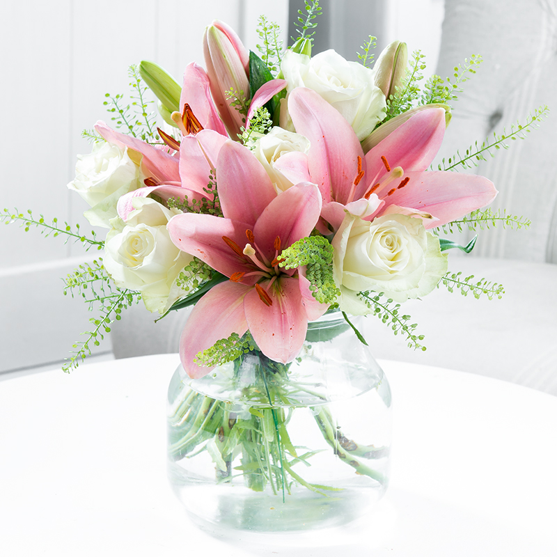 Pink & White Affordable Flower Bouquet - Beautiful Lily & Rose Greenbell & Lilies - Next Day Flower Delivery UK - Blossoming Gifts