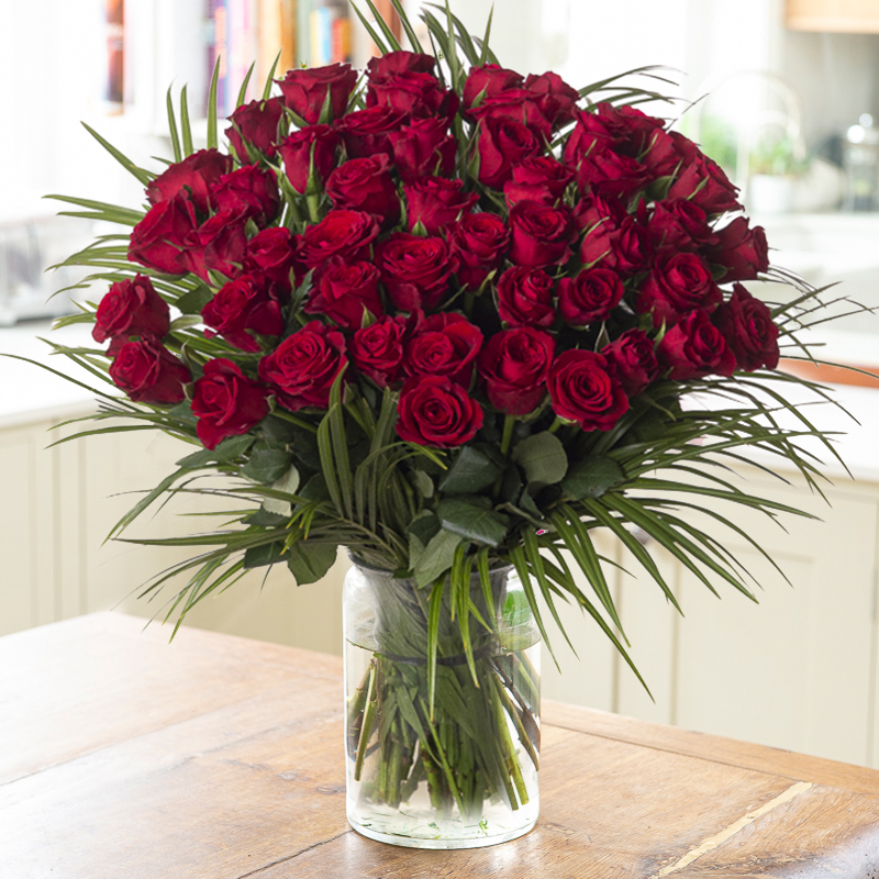 50 Luxury Red Roses Delivered - Red Roses Bouquet Roses - Next Day Flower Delivery UK - Blossoming Gifts