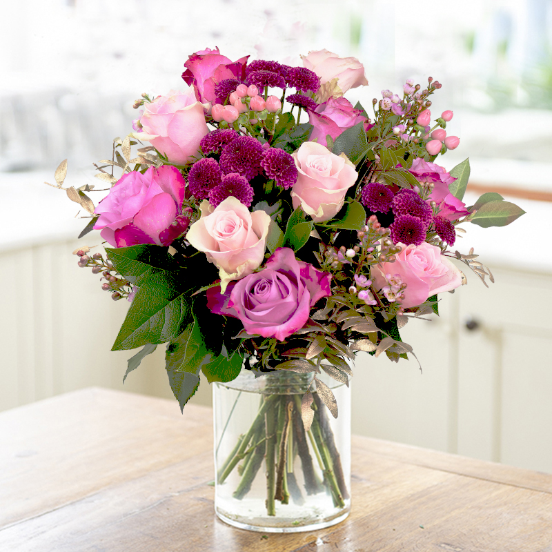 Pink & Purple Flower Bouquet - Vintage Rose Garden Roses - Next Day Flower Delivery UK - Blossoming Gifts