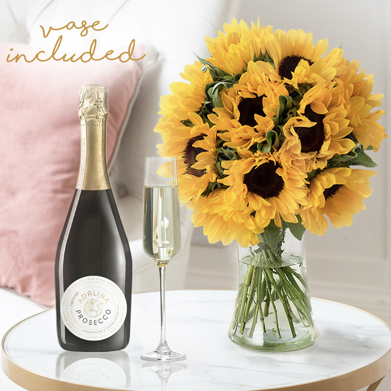 Summer Sunflowers, Prosecco & Vase - Next Day Flower & Gift Delivery UK - Blossoming Gifts