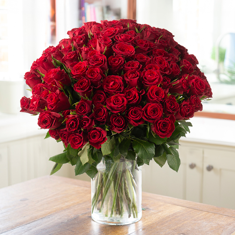 100 Red Roses Delivered - Red Roses Bouquet - Next Day Flower Delivery UK - Blossoming Gifts