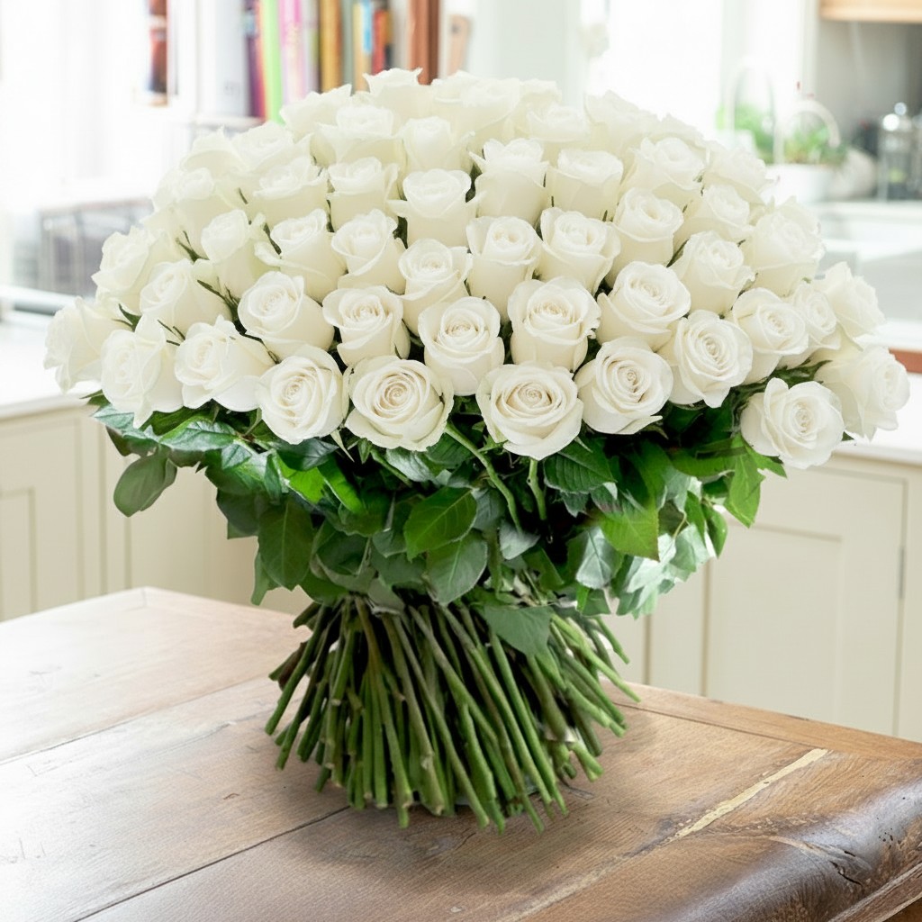 200 White Roses Delivered - Bouquet Roses - Next Day Flower Delivery UK - Blossoming Gifts