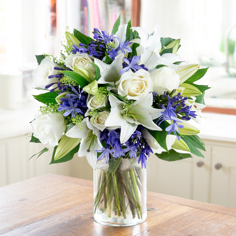 Luxury Blue & Cream Flower Bouquet - Sapphire Skies Agapanthus & Greenbell - Next Day Flower Delivery UK - Blossoming Gifts