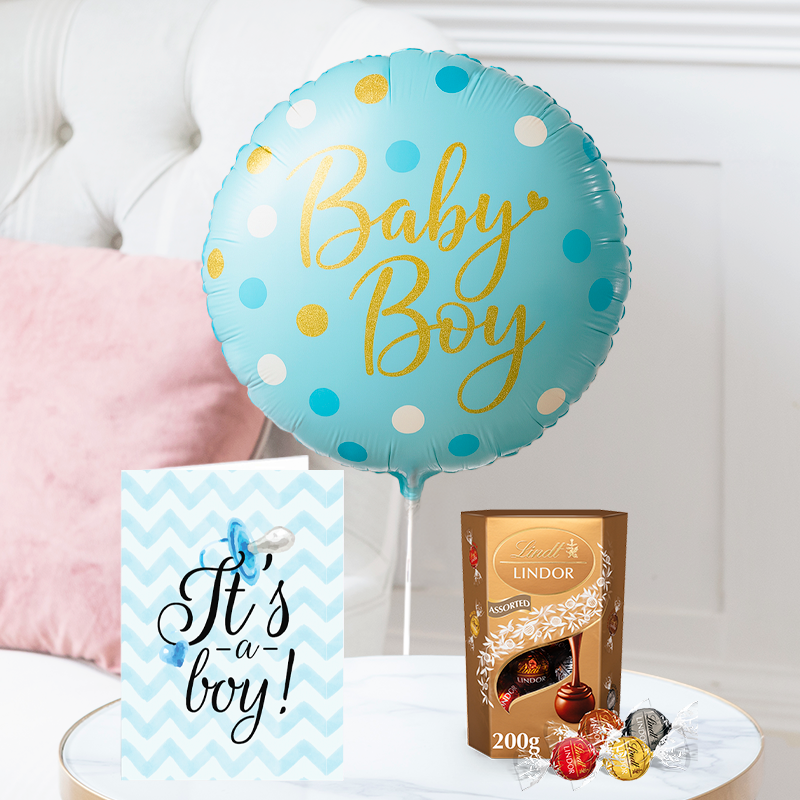 - Baby Boy Balloon, Lindor Truffles & Baby Boy Card - Next Day Flower & Gift Delivery UK - Blossoming Gifts