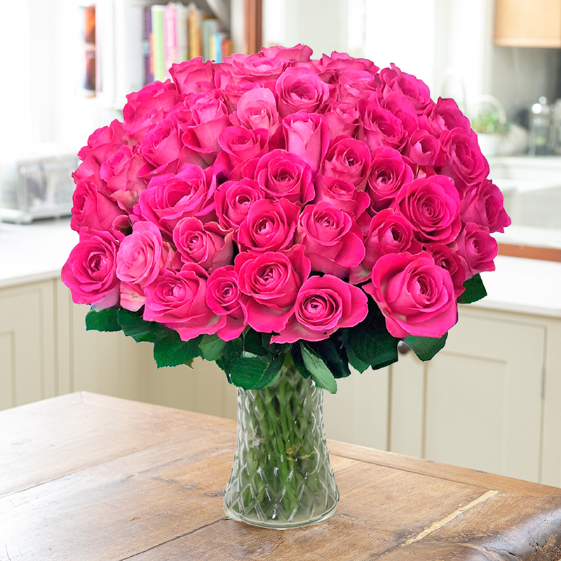 50 Pink Roses - Next Day Flower Delivery UK - Blossoming Gifts