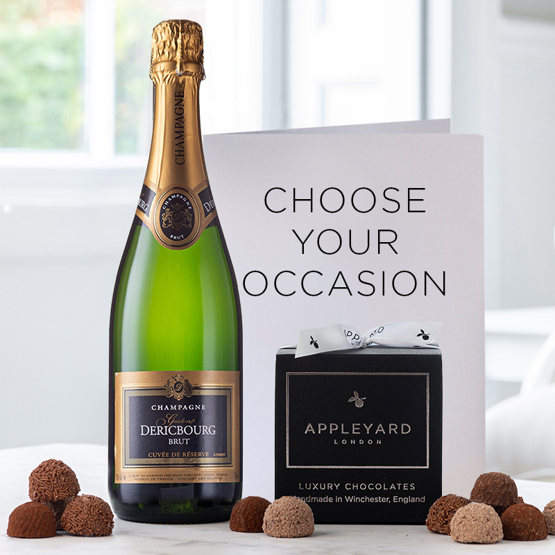 Alcohol - Champagne Dericbourg, 12 Handmade Chocolate Truffles & Occasion Card - Next Day Gift Delivery UK - Blossoming Gifts