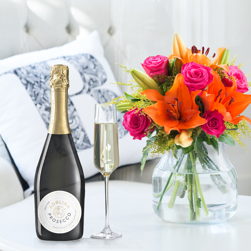 Cheerful Lily & Rose & Prosecco - Next Day Flower & Gift Delivery UK - Blossoming Gifts