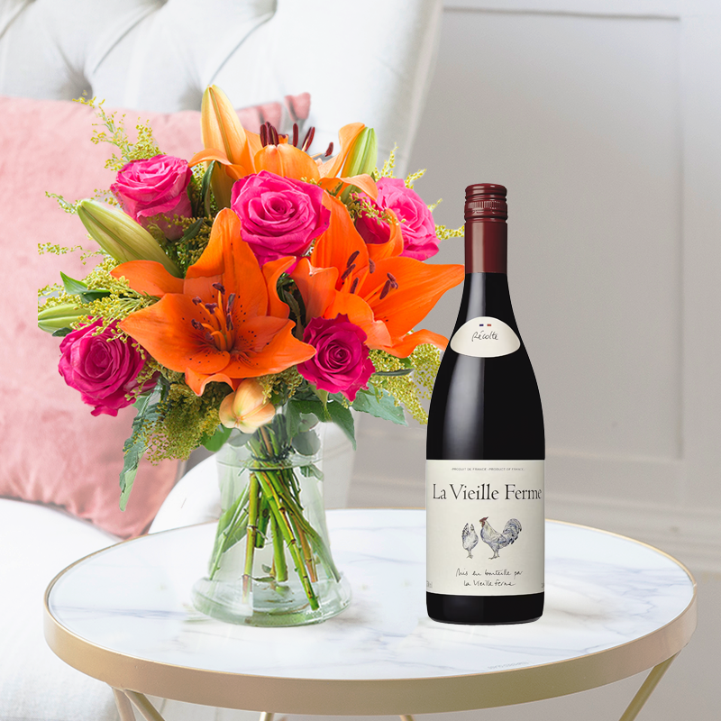 Cheerful Lily & Rose & Rosé Chicken Wine - Next Day Flower & Gift Delivery UK - Blossoming Gifts