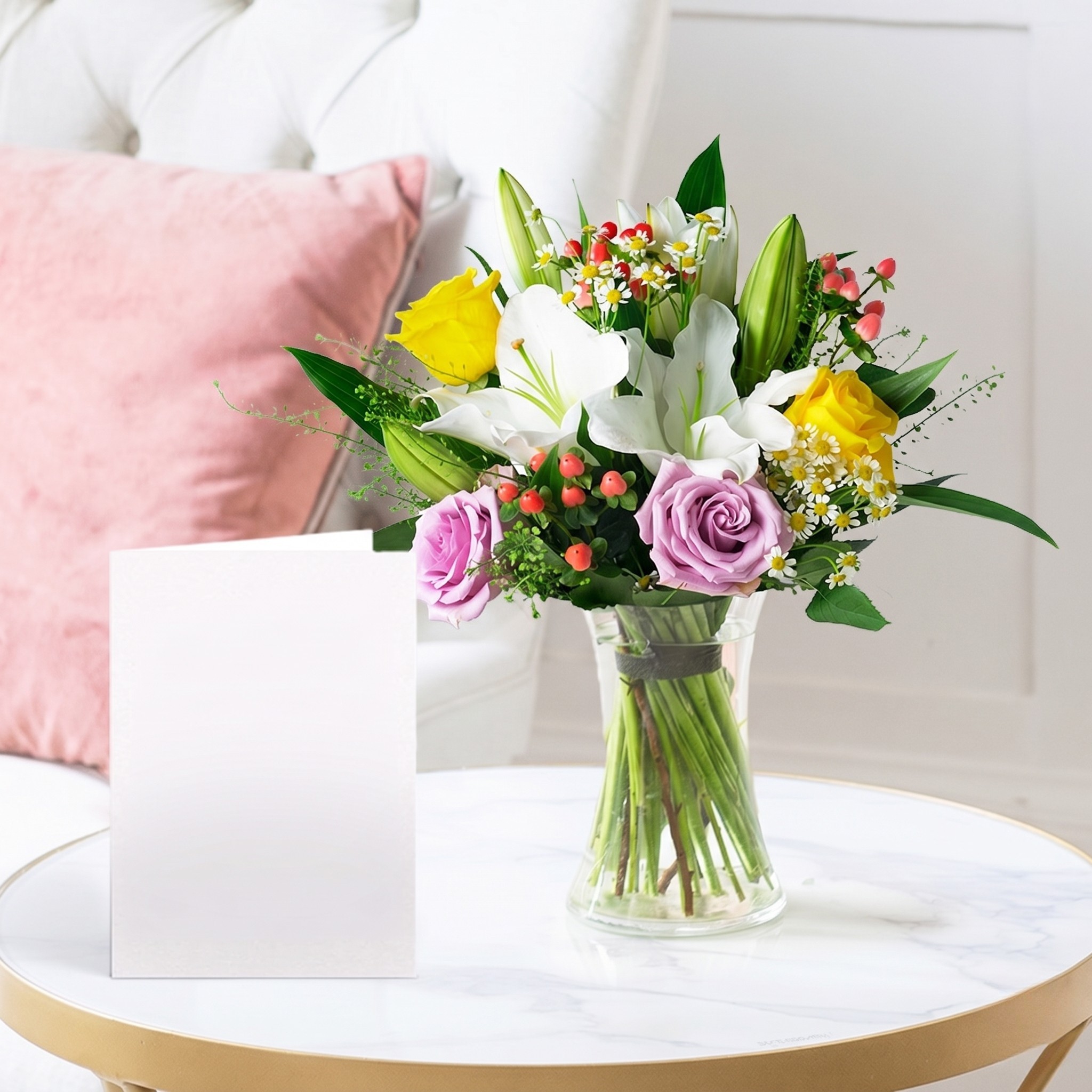 Flowers & Vase Gift Set - Cipriani, Vase & Card - Green & Lilac - Next Day Flower & Gift Delivery UK - Blossoming Gifts