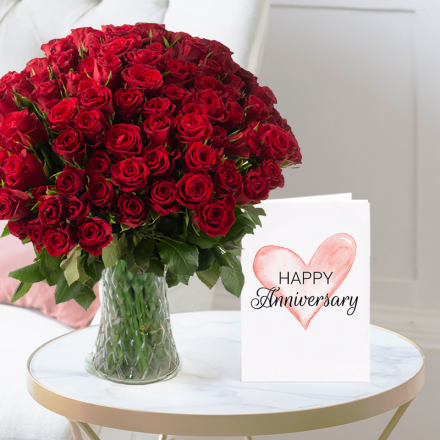 100 Classic Red Roses & Anniversary Card 100 Classic Red Roses & Anniversary Card