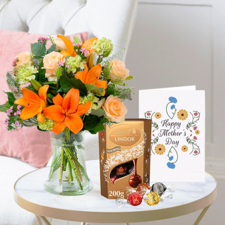 Coral Charm, Lindor Truffles (200g) & Mother's Day Card Coral Charm, Lindor Truffles (200g) & Mother's Day Card