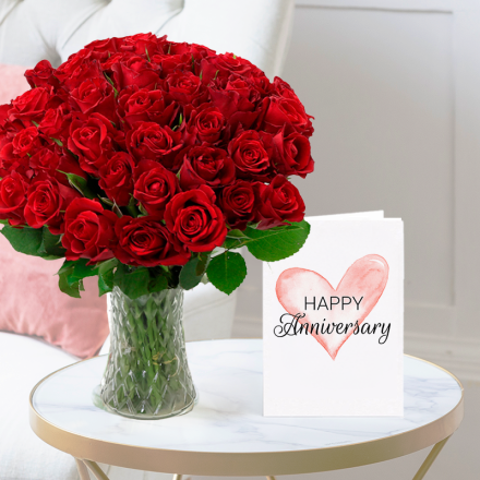 50 Classic Red Roses & Anniversary Card 50 Classic Red Roses & Anniversary Card