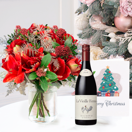 Amaryllis Bouquet, La Vielle Ferme Red (75cl) & Christmas Card Amaryllis Bouquet, La Vielle Ferme Red (75cl) & Christmas Card