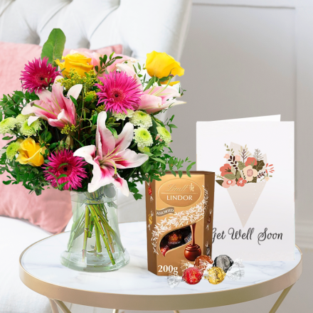 Radiant Glow, Lindor Truffles (200g) & Get Well Soon Card Radiant Glow, Lindor Truffles (200g) & Get Well Soon Card