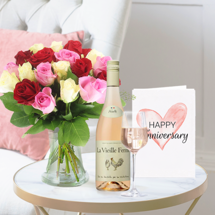 Rose Medley, La Vielle Ferme Rosé (75cl) & Anniversary Card Rose Medley, La Vielle Ferme Rosé (75cl) & Anniversary Card