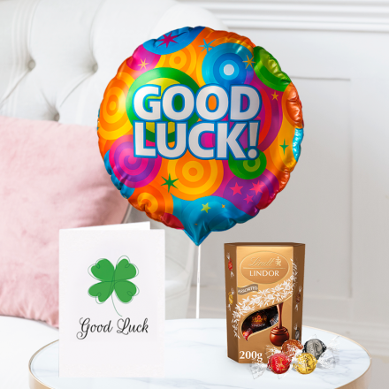 Good Luck Balloon, Lindor Assorted Truffles (200g) & Good Luck Card Good Luck Balloon, Lindor Assorted Truffles (200g) & Good Luck Card