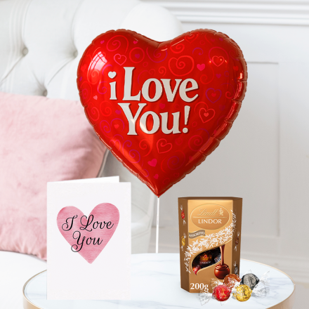 I Love You Balloon, Lindor Assorted Truffles (200g) & I Love You Card I Love You Balloon, Lindor Assorted Truffles (200g) & I Love You Card