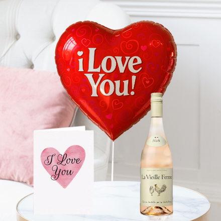 I Love You Balloon, La Vielle Ferme Rosé (75cl) & I Love You Card