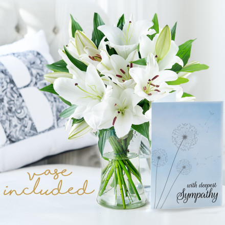 Casablanca Lilies, Vase & Sympathy Card Casablanca Lilies, Vase & Sympathy Card