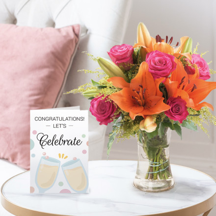 Cheerful Lily & Rose & Congratulations Card Cheerful Lily & Rose & Congratulations Card