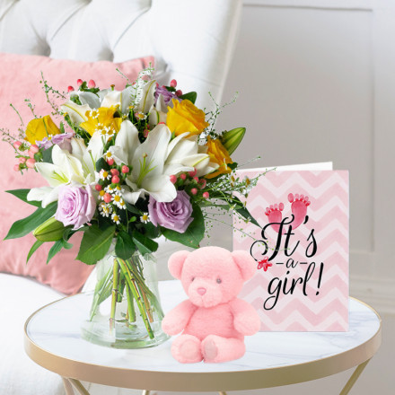 Cipriani, Pink Bunny (16cm) & New Baby Girl Card
