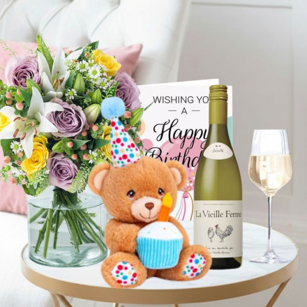 Cipriani, Keels Happy Birthday Bear, La Vielle Ferme White (75cl) & Birthday Card Cipriani, Keels Happy Birthday Bear, La Vielle Ferme White (75cl) & Birthday Card