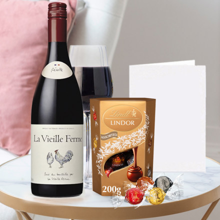 La Vielle Ferme Red Wine (75cl), Lindor Mixed Truffles (200g) & Occasion Card