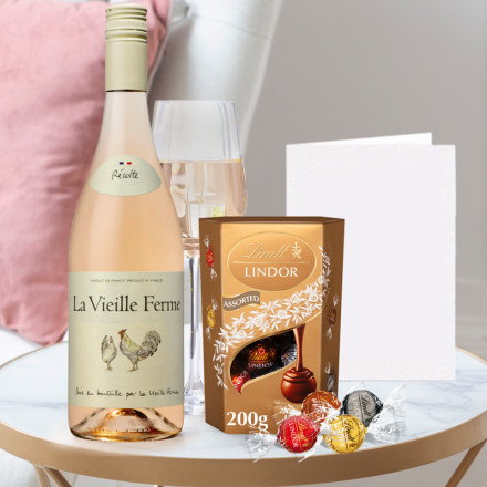 La Vielle Ferme Rosé Wine (75cl), Lindor Mixed Truffles (200g) & Occasion Card