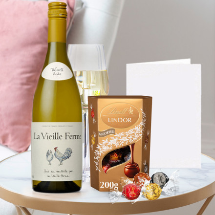 La Vielle Ferme White Wine (75cl), Lindor Mixed Truffles (200g) & Occasion Card