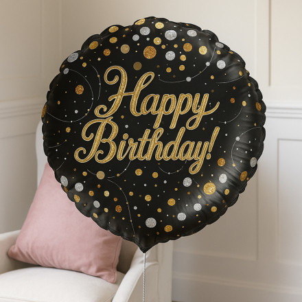 Happy Bithday Black and Gold Balloon Happy Bithday Black and Gold Balloon