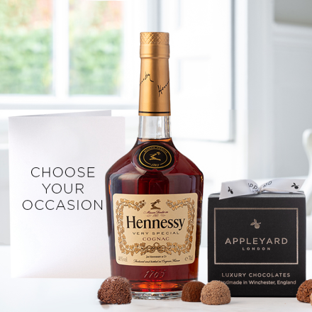 Hennessy (70cl), 12 Handmade Chocolate Truffles & Occasion Card Hennessy (70cl), 12 Handmade Chocolate Truffles & Occasion Card