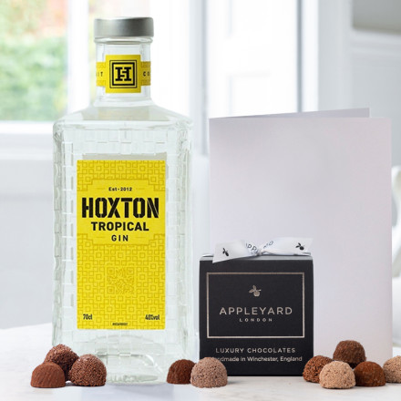 Hoxton Tropical Gin (70cl), 12 Handmade Chocolate Truffles & Occasion Card Hoxton Tropical Gin (70cl), 12 Handmade Chocolate Truffles & Occasion Card