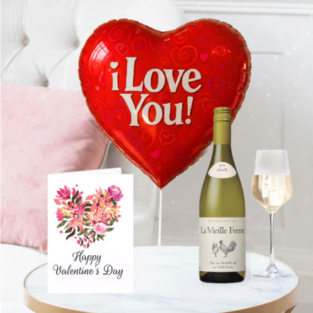 I Love You Balloon, La Vielle Ferme White Wine (75cl) & Valentine's Day Card
