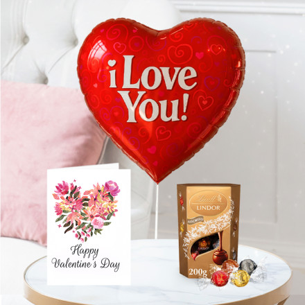 I Love You Balloon, Lindor Truffles (200g) & Valentine's Day Card