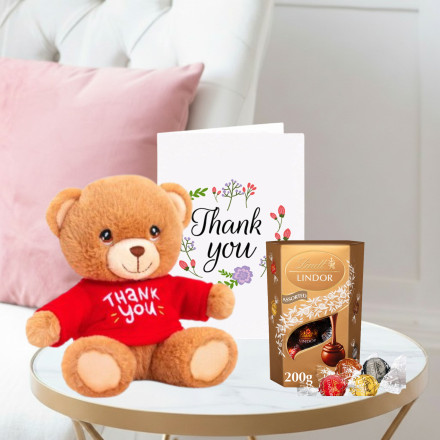 Keels Thank You Bear (15cm), Lindor Truffles (200g) & Thank You Card
