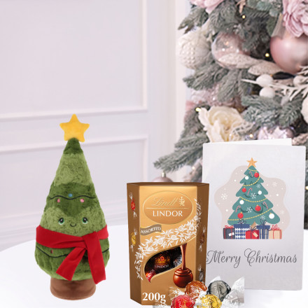 Keels Christmas Tree (40cm),  Lindor Assorted Truffles (200g) & Christmas Card