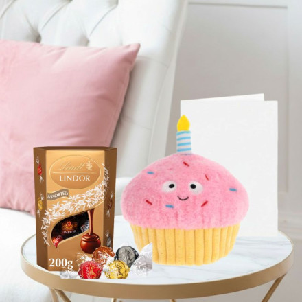Keels Snackies Cupcake (18cm), Lindor Assorted Truffles (200g) & Occasion Card