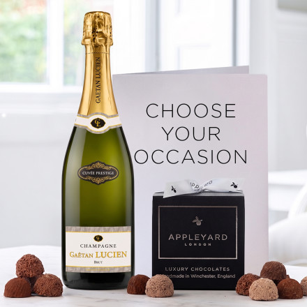 Lucien Gaeten Champagne (75cl), 12 Handmade Chocolate Truffles & Occasion Card Lucien Gaeten Champagne (75cl), 12 Handmade Chocolate Truffles & Occasion Card