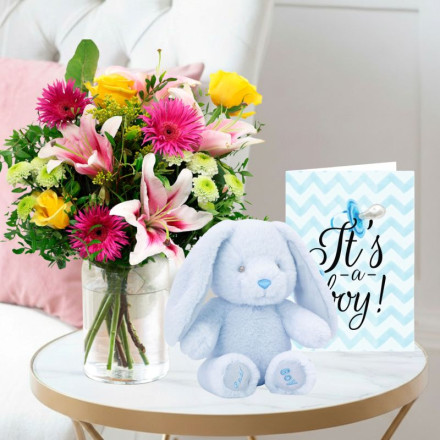 Radiant Glow, Keels Baby Boy Bunny (16cm) & It's A  Boy Card