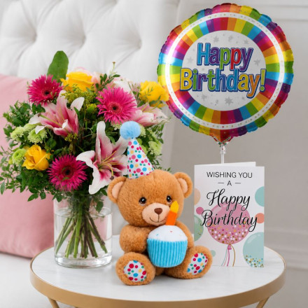 Radiant Glow, Keels Happy Birthday Bear, Happy Birthday Balloon & Happy Birthday Card