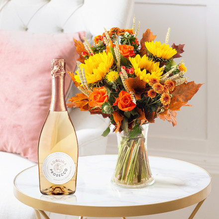 Rustic Rose and Sunflowers, Prosecco Rosé & Vase Rustic Rose and Sunflowers, Prosecco Rosé & Vase