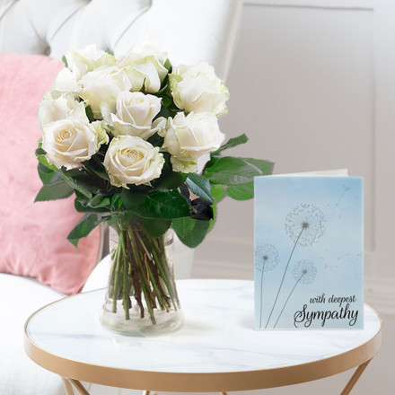 12 Simply White Roses & Sympathy Card 12 Simply White Roses & Sympathy Card