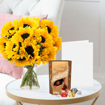 Simply Sunflowers, Lindor Assorted Truffles (200g) & Card Simply Sunflowers, Lindor Assorted Truffles (200g) & Card