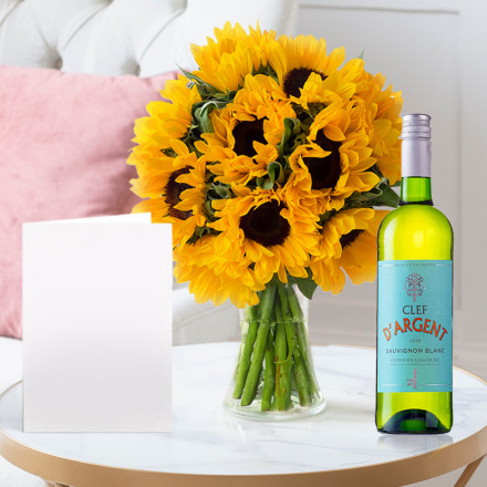 Simply Sunflowers, Clef D'Argent Sauvignon Blanc (75cl) & Card Simply Sunflowers, Clef D'Argent Sauvignon Blanc (75cl) & Card