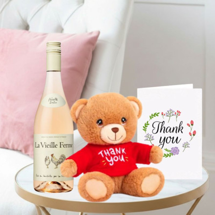 Keels Thank You Bear (15cm), La Vielle Ferme Rosé (75cl) & Thank You Card Keels Thank You Bear (15cm), La Vielle Ferme Rosé (75cl) & Thank You Card