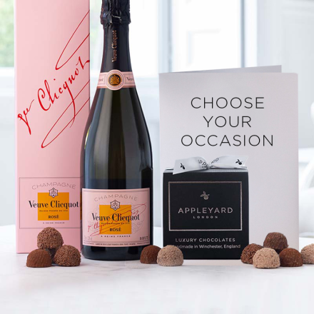 Veuve Clicquot Rosé Champagne (75cl), 12 Handmade Chocolate Truffles & Occasion Card